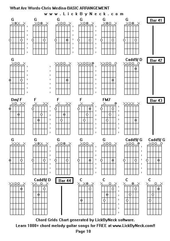 Chord Grids Chart of chord melody fingerstyle guitar song-What Are Words-Chris Medina-BASIC ARRANGEMENT,generated by LickByNeck software.